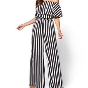 NWT Black Striped Off The Shoulder Jumpsuit